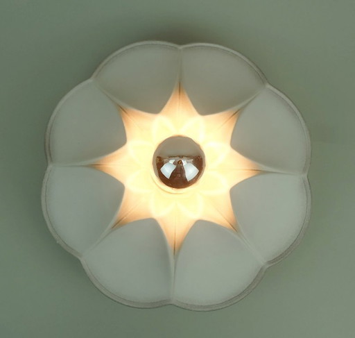 vintage ceramic ceiling light or wall lamp flower shape white grey rose 80s 90s