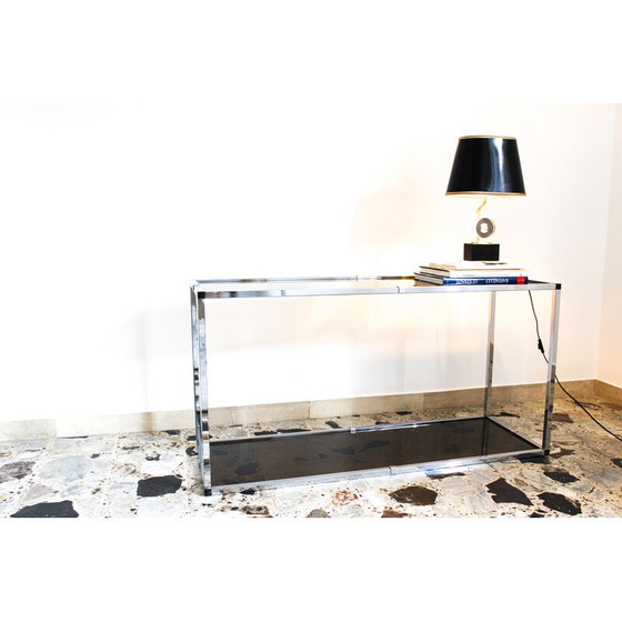 Image 1 of Vintage console in chromed metal and smoked glass, Italy 1970s