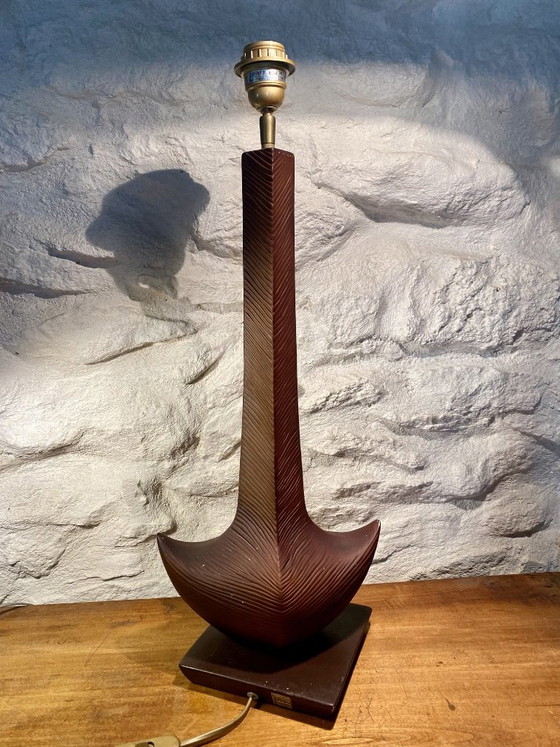 Louis Drimmer signed Table lamp Mid Century Modern brown Ceramic, Wood (photo 3 of 6)