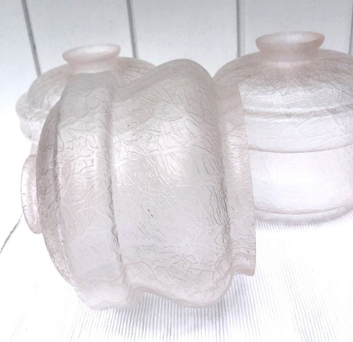 Set of 3 glass globes, art Deco, crackle effect, 1930-40, Belgium
