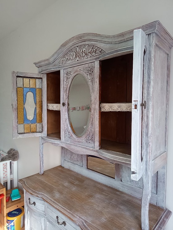 Image 1 of Antique sideboard with leaded glass and mirror
