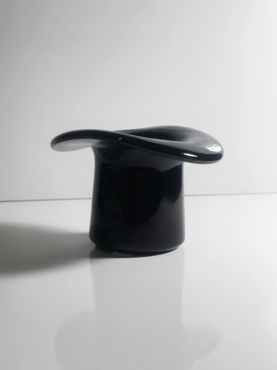 Image 1 of Vaso cilindrico in vetro vintage, portapenne da ufficio anni '80, cappello nero