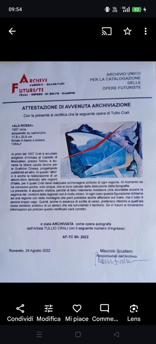 Disegno Originale Futurista Tullio Crali
