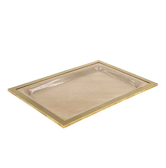 Plateau en lucite couleur crème Hollywood Regency, Italie années 1970, Objets déco, Laiton, Verre, Doré (photo 9 sur 11)