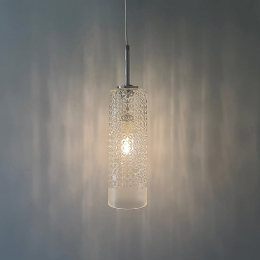 Suspension Peill & Putzler - cylindre en verre bullé - style milieu du siècle