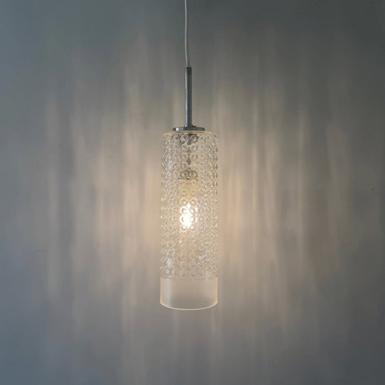 Image 1 of Suspension Peill & Putzler - cylindre en verre bullé - style milieu du siècle