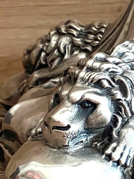 Image 1 of Antikes Paar Kerzenhalter Fackeln Massivsilber Einhorn-Stempel Anfang 19.