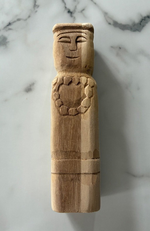 Statue totem bois de manguier bicolore