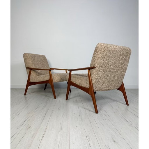 Vintage Minimalistic Teak Armchair with Bouclé 60s 70s
