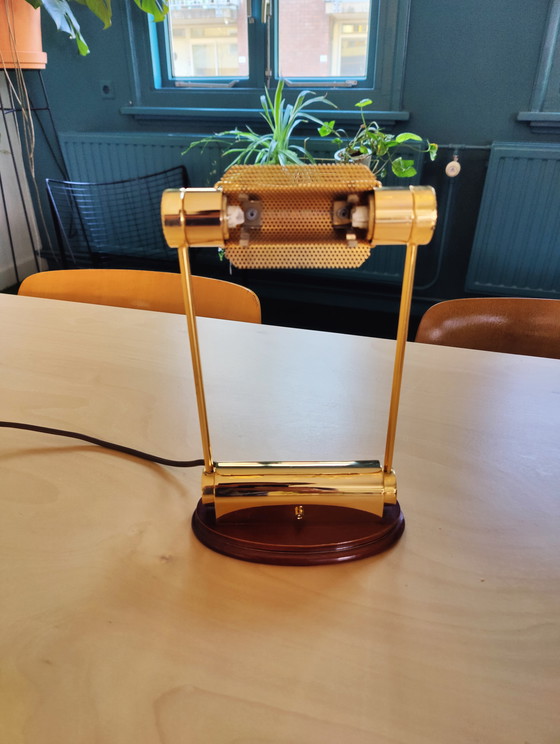 Image 1 of Trapezio banker's lamp by Cattaneo from the 1970s in brass, Italy