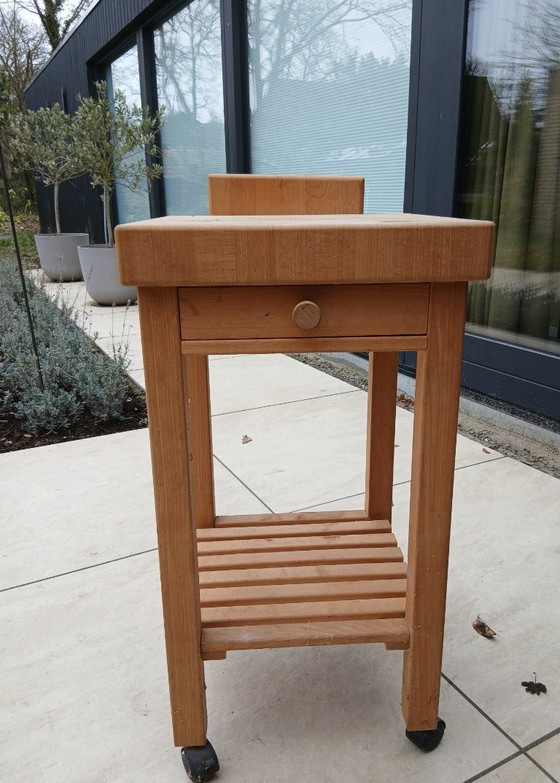 Image 1 of Carrello da cucina in rovere massello con ceppo/cassetto/ceppo per coltelli.