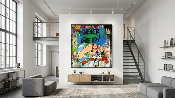 Hommage Banksy Asterix & Obelix Never Give Up" – Exclusief Tentoonstellingsstuk op Fine Art Print Canvas | (photo 4 of 6)