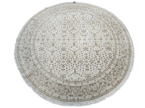 Handgeknüpfter, runder Orientteppich aus Wolle mit Blumenmuster, Kayseri-Creme, 200 x 200 cm