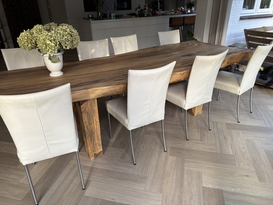 Image 1 of Ensemble de 8 chaises de salle à manger en cuir crème Bert Plantagie