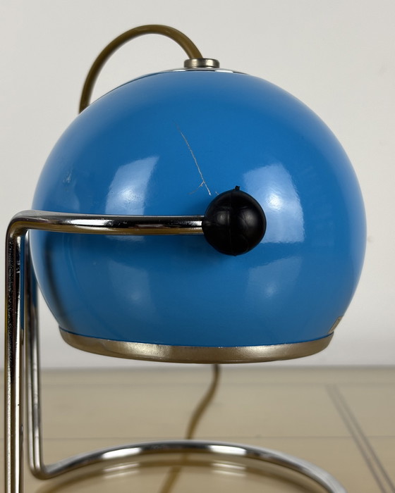 Image 1 of Table Lamp, Targetti Sankey Metal, Eyeball, 70s, Italy, Space Age, Sputnik design, 1970s, Blue Vintage Lamp with Chrome Stand