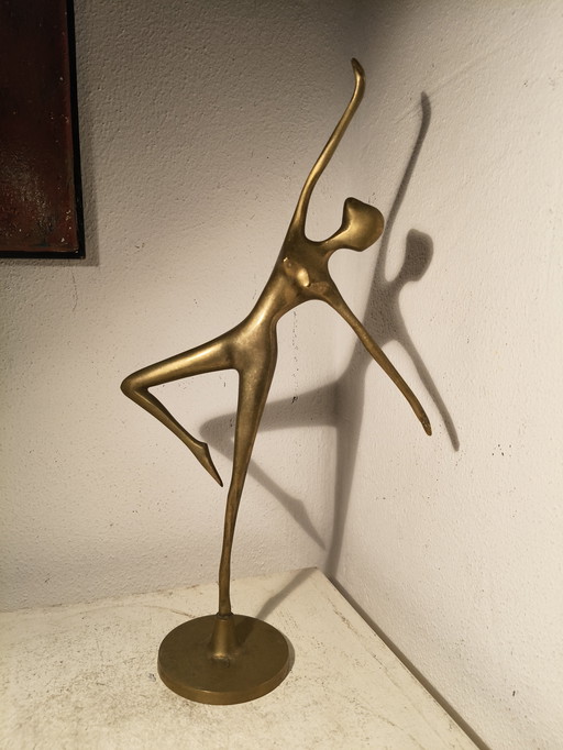Vintage design modernist stylized brass sculpture of a ballerina dancer