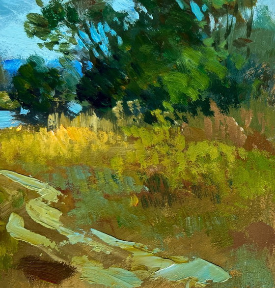 Image 1 of Original Oil Painting Summer Nature Landscape A small flood of the river