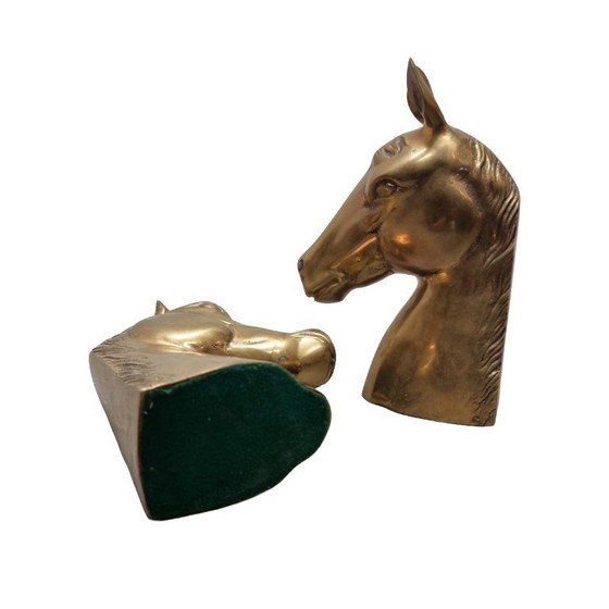Image 1 of Buchstützen aus Messing in Pferdekopfform aus der Mitte des 20. Jahrhunderts