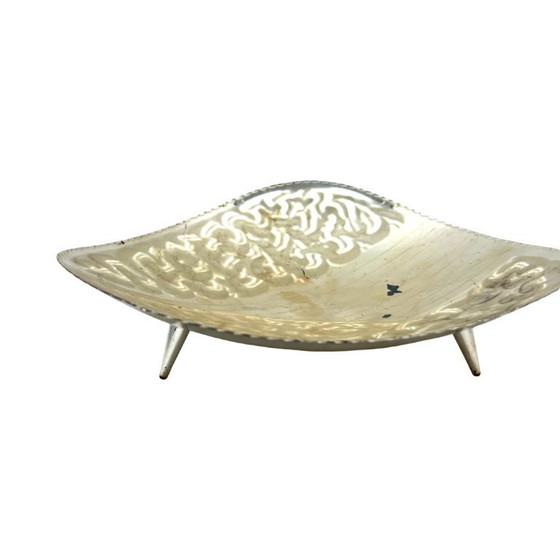 Image 1 of Vintage plated plate on leaf-shaped legs, silver-plated, Germany, 1970s.