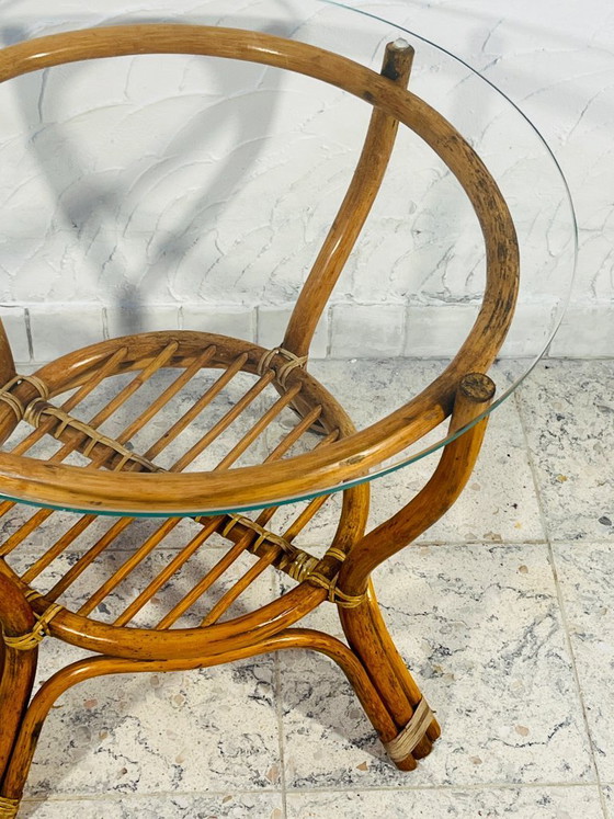 Image 1 of Vintage rattan coffee table with glass top, 1970s