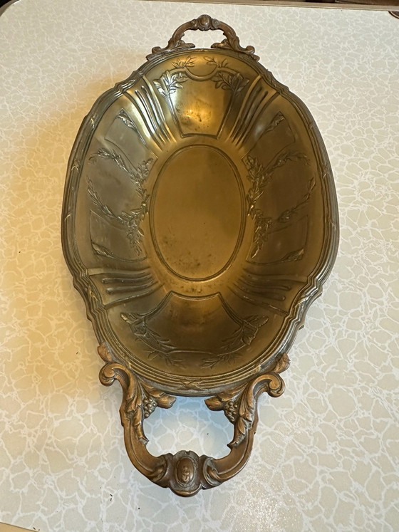 Coupe de centre de table ancienne en laiton, Vers 1900, Accessoires de table, Métal, Doré (photo 4 sur 15)