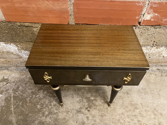 Image 1 of Antique Bedside Table/Nightstand N252 with Drawer, Lacquered Wood, Mid-20th Century Vintage #D395