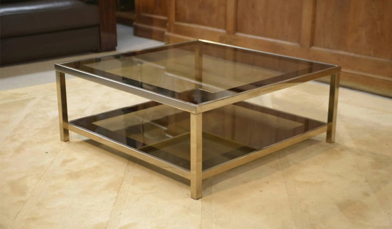 Hollywood Regency coffee table in smoked glass with mirrored framing from the 1970s. – Crystal (photo 8 of 10)