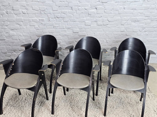 Set di 6 poltrone Galateo di design di metà secolo di Pascal Mourgue, edizione Scarabat, anni '80