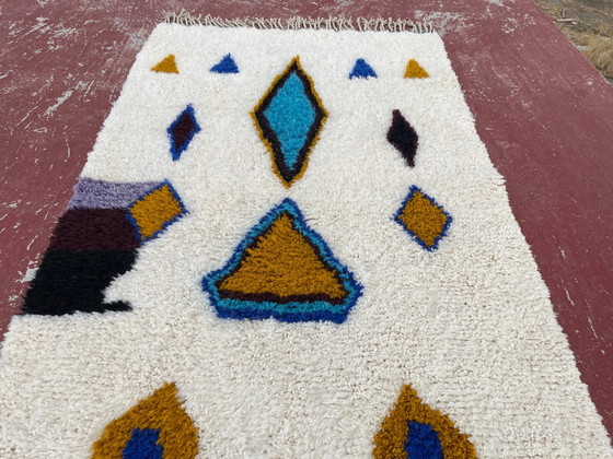 Tappeto berbero marocchino crema e blu 250x150 cm – motivi geometrici colorati – Tappeti, Lana, Cotone (photo 2 of 8)
