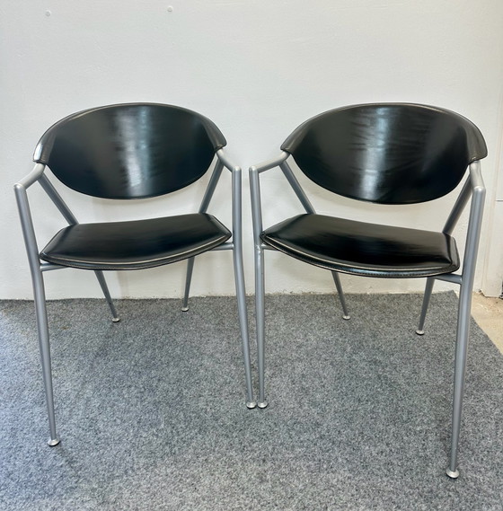 2 Sedie Calligaris Italiane Pelle Nera Vintage Anni '80/'90, Sedie da pranzo, Nero (foto 7 di 13)