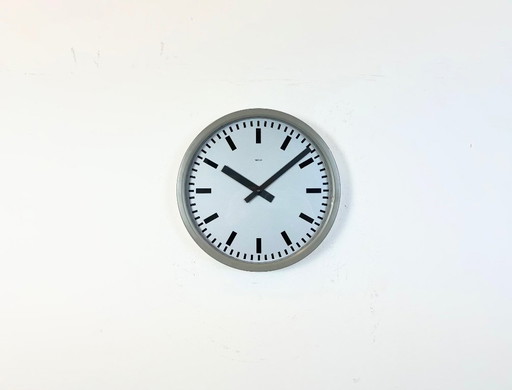 Grey Industrial Station Wall Clock from Nedklok, 1960