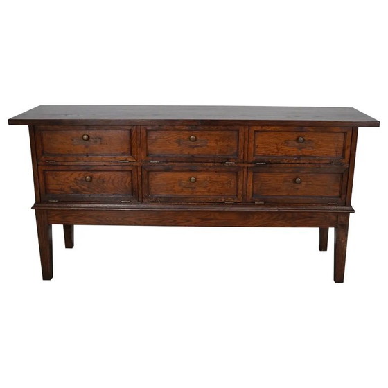 Image 1 of Armoire de pharmacie/classeur ancienne en chêne français, avec portes à charnières, début du XXe siècle