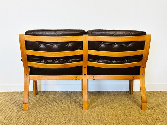 Image 1 of Scandinavian teak and leather bench, 1960
