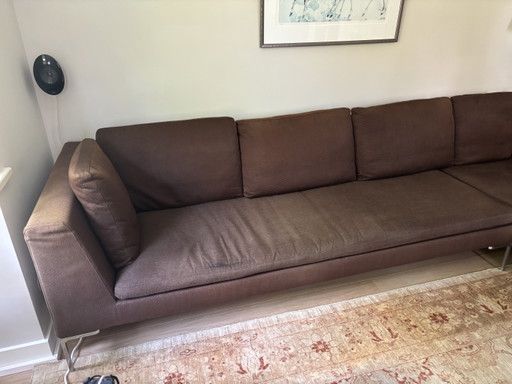 Divano a 3 posti con chaise longue Charles di B&B Italia, tessuto marrone Limite. – banken, Textile, Aluminium