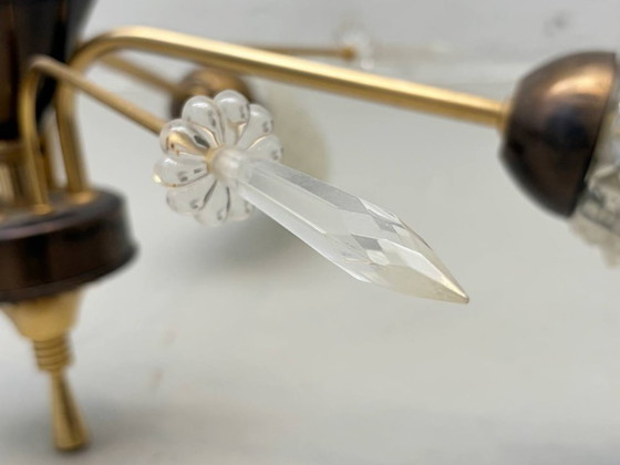 Image 1 of Plafondlamp met getextureerde glazen kappen en kristallen prisma's, jaren 60.