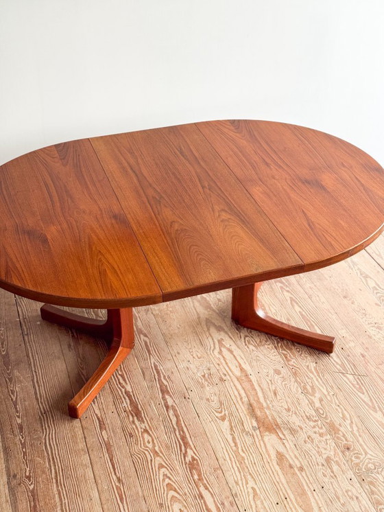 Image 1 of Mid Century Scandinavian Round Teak Dining Table with Extensions