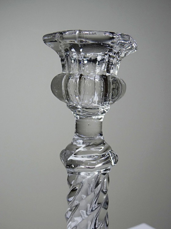 Image 1 of Antique twisted molded glass candlestick, circa 1930-1950