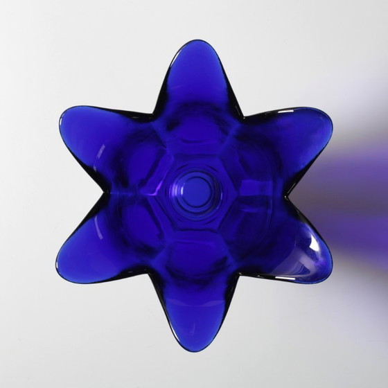 Image 1 of Cobalt Blue Vintage Glass Vase / Mid-century Tulip Flower Vase / Studio Nova / Portugal / 1980s