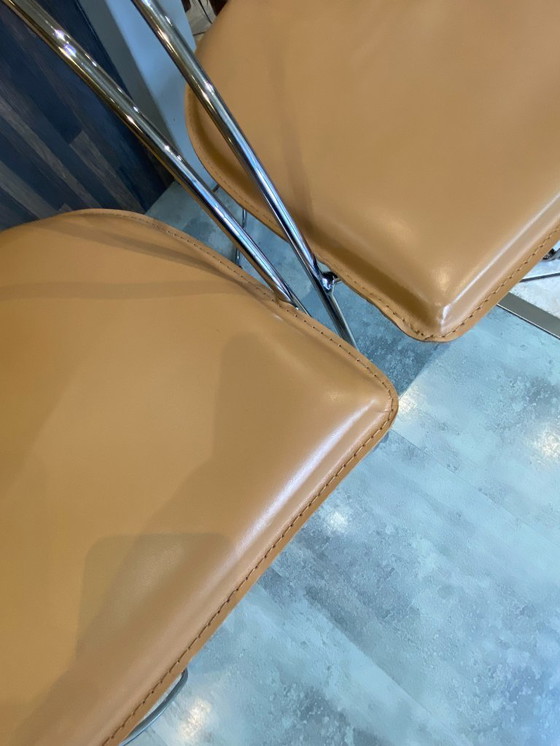 Image 1 of Set di 4 poltrone Linda di Arrben, pelle color cammello, struttura in acciaio cromato, vintage anni '80