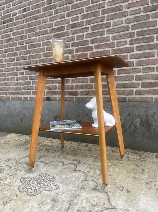 Vintage Danish teak, side table trolley, side table, beautiful tall trolley table