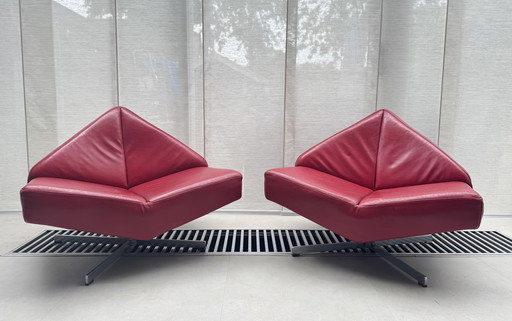 2 rare Edition Schmieder Brasilia leather designer swivel armchair