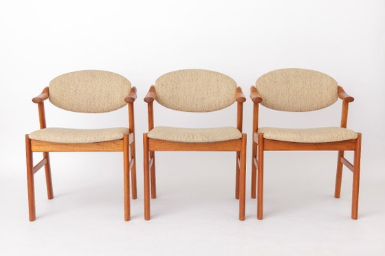 Set di 4 Sedie da pranzo danesi in teak di Schou Andersen Møbelfabrik, Tappezzeria beige originale, anni '70 (photo 2 of 11)