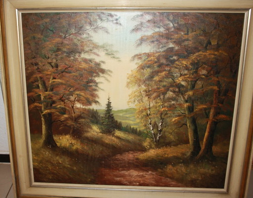 Herbert Hager (20th century) - "Autumn Landscape at the Edge of the Forest", oil painting