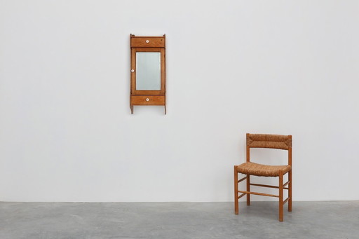 Armario de pared Art Déco de madera con puerta de espejo y 2 cajones, Francia, ca. 1900