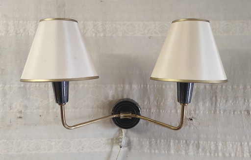 Double wall lights in gilded brass and gunmetal finish - 1950s/60s