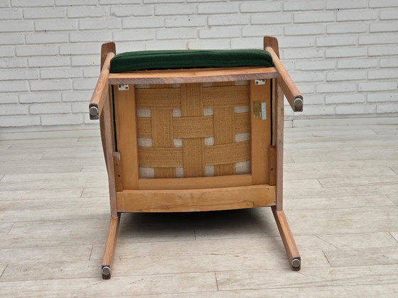 Image 1 of Fauteuil danois des années 1980 de Høng Stole, laine verte pour meubles, bois de chêne.