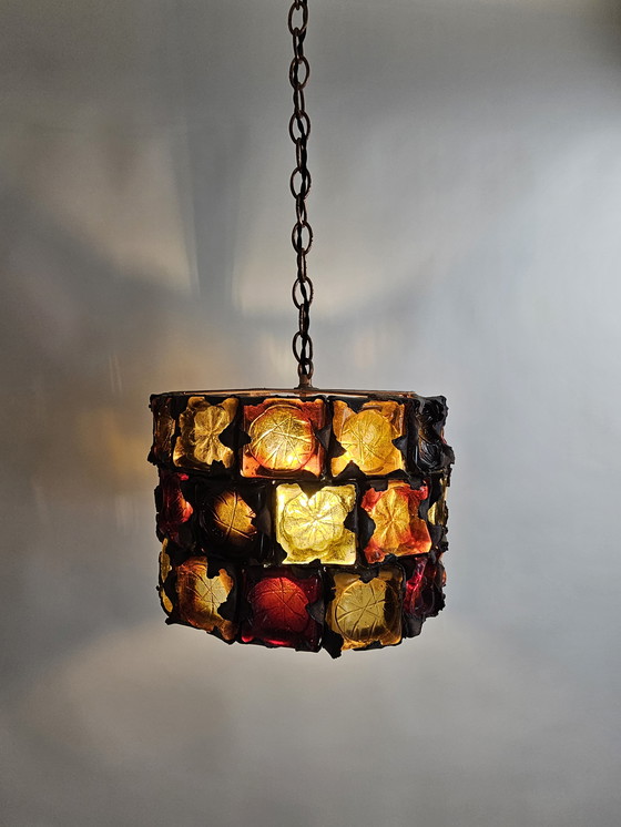 Image 1 of Sehr seltenes und einzigartiges Set brutalistischer Pendelleuchten aus Glas und Metall von Felipe Delfinger für Feder, Mexiko, 1