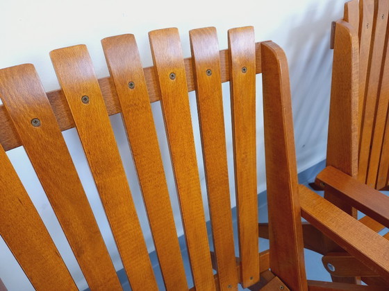Image 1 of Set of 4 vintage beechwood garden armchairs from the 1960s