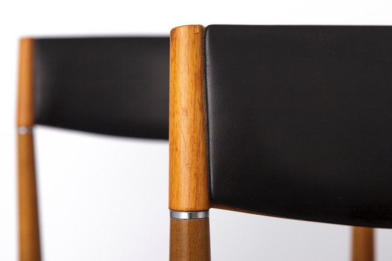 Image 1 of Set of 6 Vintage Teak Dining Chairs 1960s Germany, Mid Century Modern with Black Faux Leather