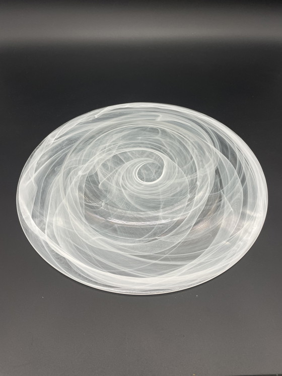 Large Glass Plate 'Smoke Swirl' – White Thread Decor, Ø 35 cm – Decorative Objects (photo 3 of 5)